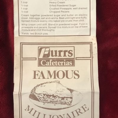 Furrs Cafeteria Pineapple Millionaire Pie