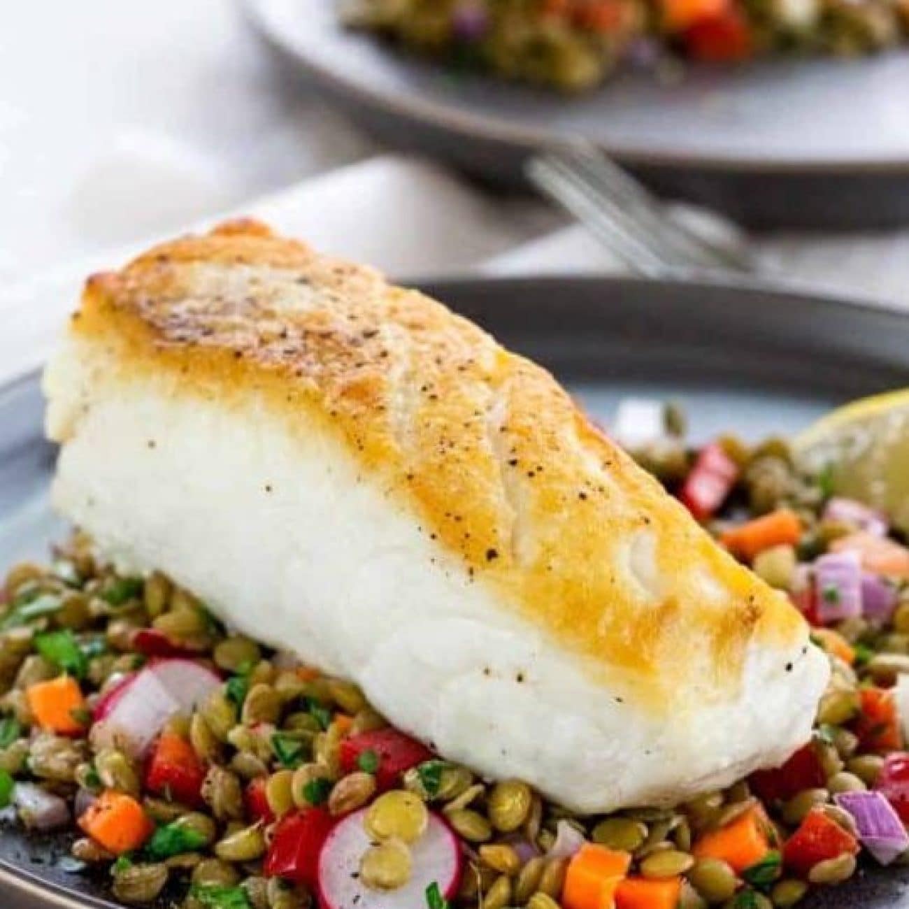 Golden Salmon On A Bed Of Lentils