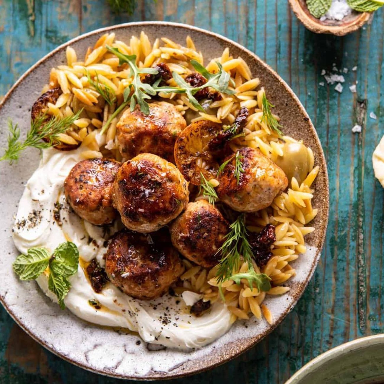 Greek-Inspired Spinach and Feta Meatballs with Yogurt Sauce