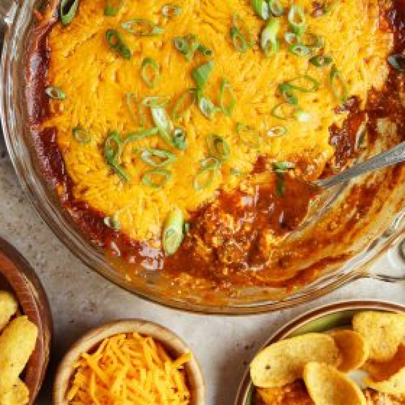 Green Chile Beef And Refried Bean Layered Nachos