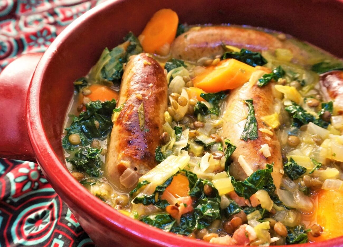 Green Sausages And Lentil Casserole