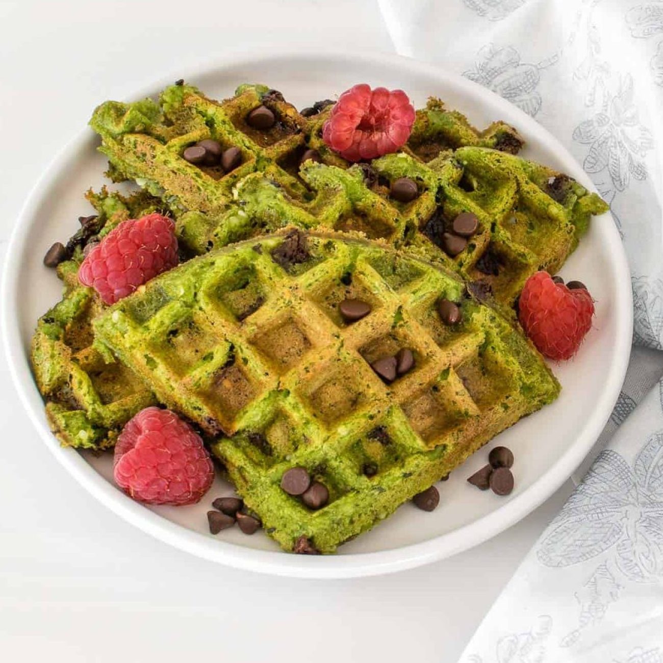 Green Spinach And Zucchini Waffles With