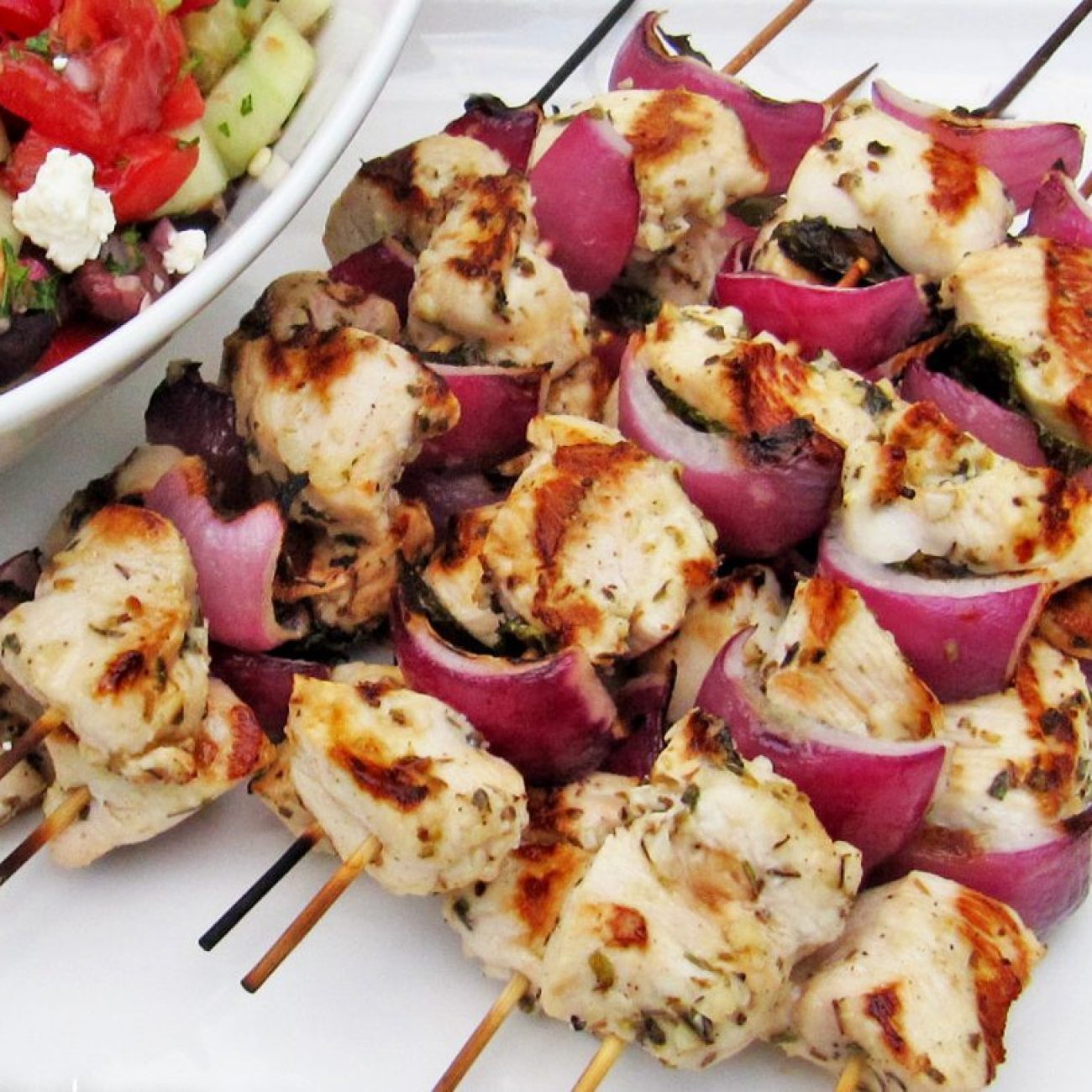 Grilled Chicken, Red Onion, And Mint Kebabs