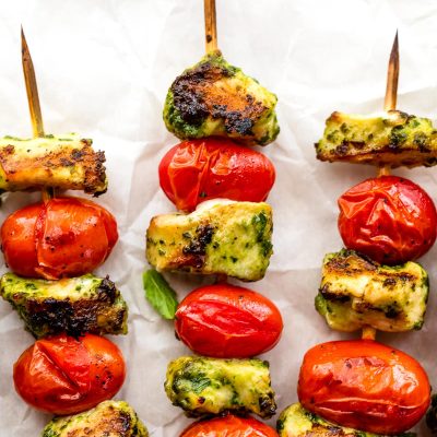 Grilled Chicken Skewers With Red Pepper Pesto