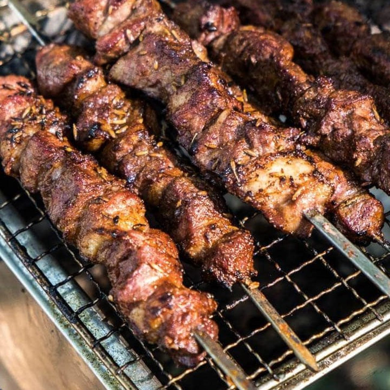 Grilled Lamb Skewers With Mustard Onions