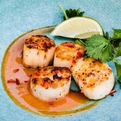Grilled Scallops With Cashew - Cucumber Relish