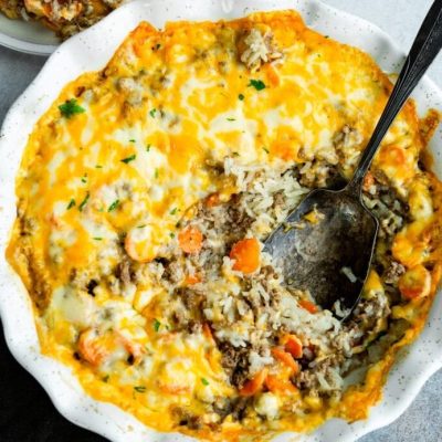 Ground Pork, Peas, And Rice Casserole