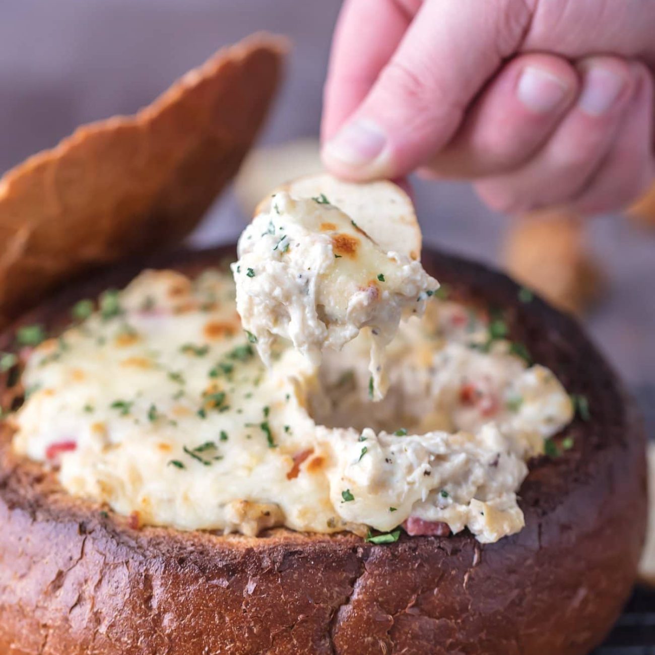 Hot Crab Dip In Bread Bowl