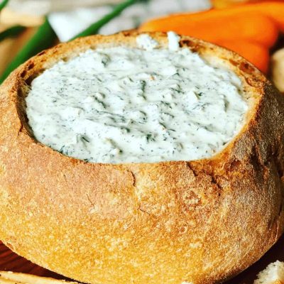 Irresistible Spinach Dip In A Cobb Loaf Bowl