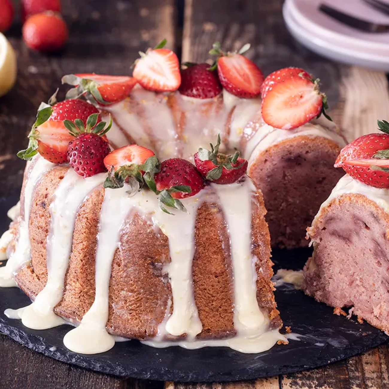 Lemon-Glazed Strawberry Bundt Cake Recipe