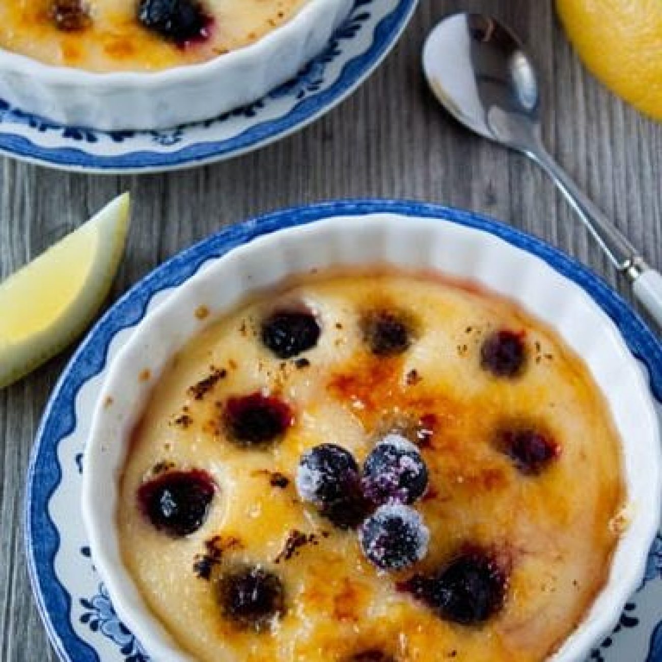 Lemon Pudding Brulee With Blueberries