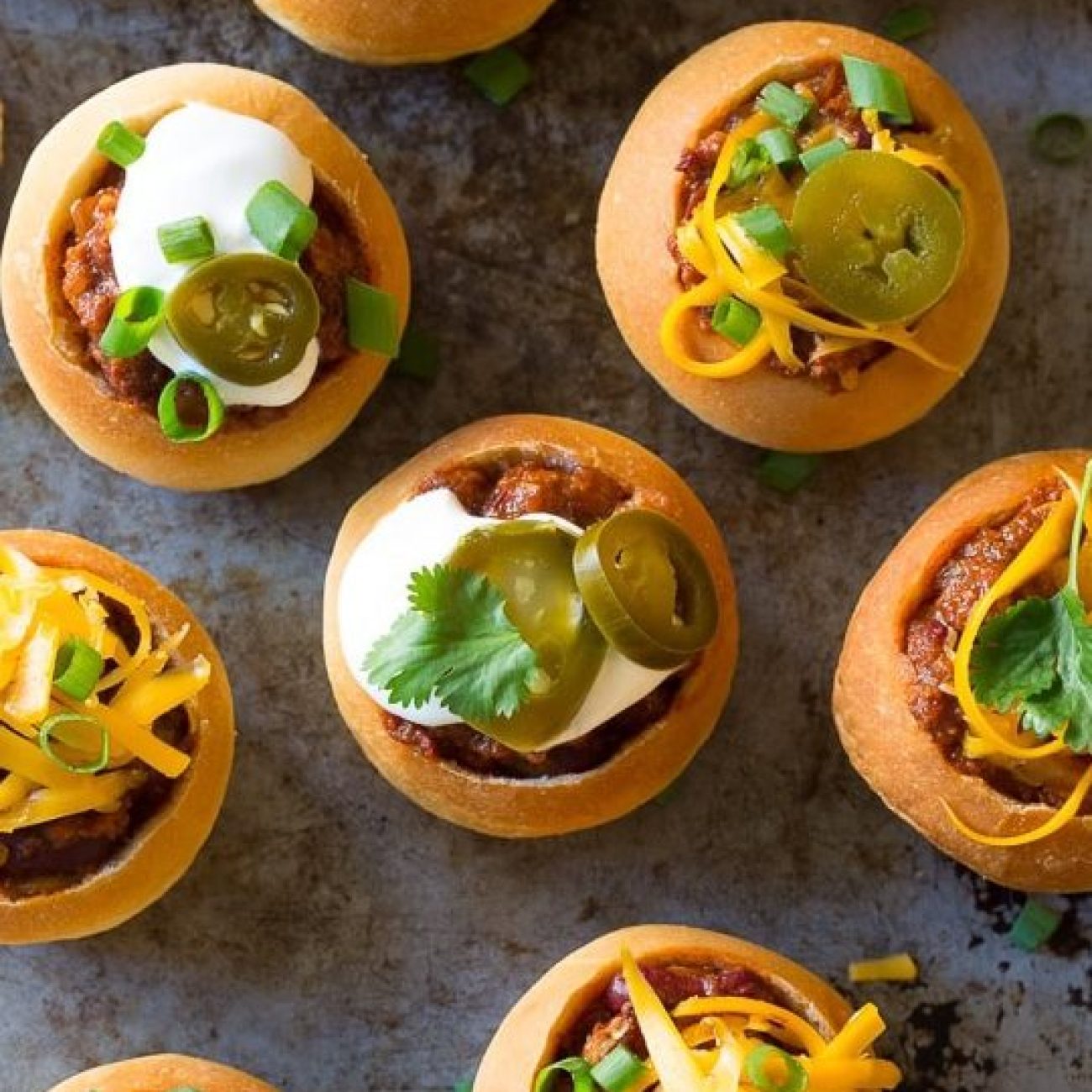 Mini Dinner Roll Chili Bowls