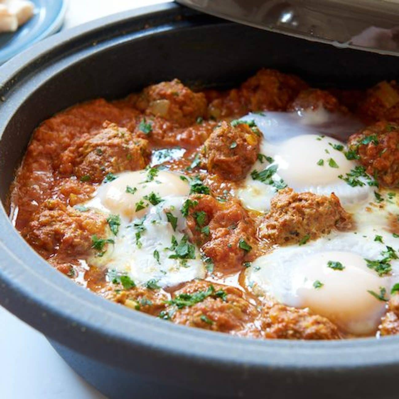 Moroccan Kefta And Eggs Tagine With Tomatoes