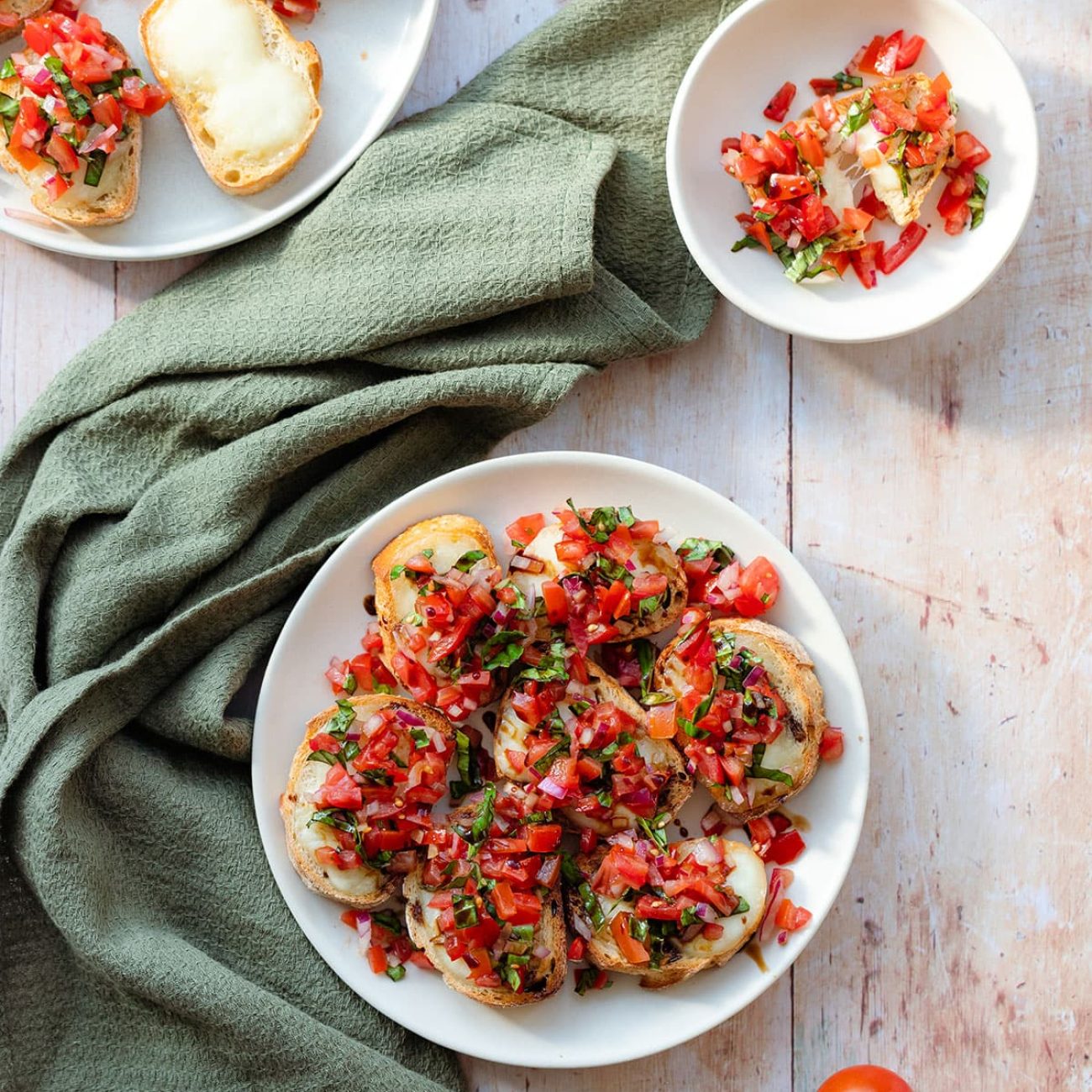 Mozzarella, Basil And Garlic Bruschetta