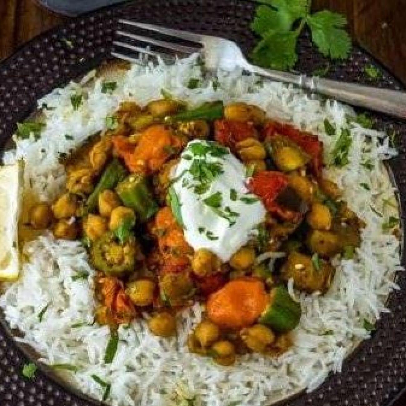 Okra/ Aubergine Eggplant And Meat Curry