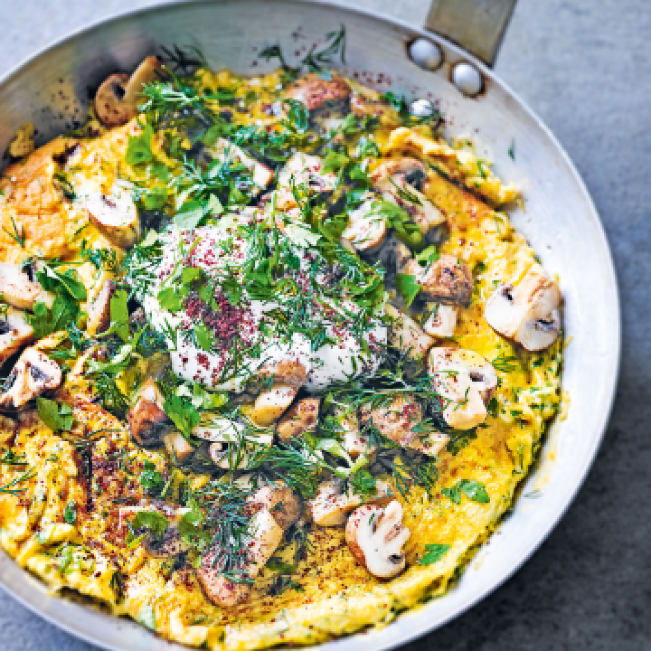 Onion And Fresh Herb Omelet With Mixed Greens