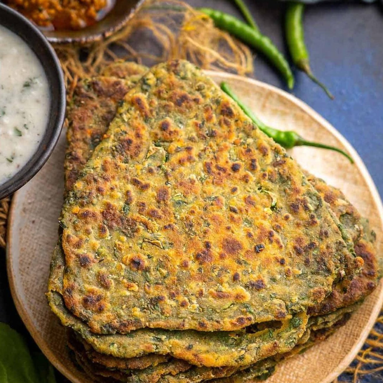 Palak Lachcha Paraatha Indian Fried Bread With