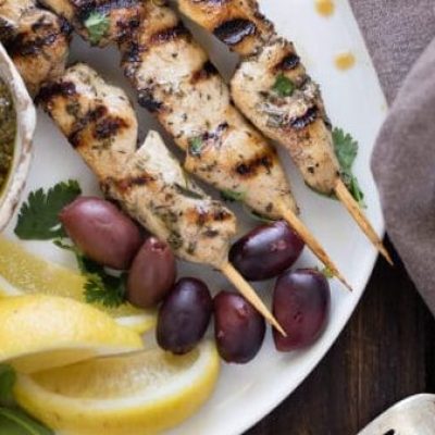 Pesto Coated Chicken Skewers