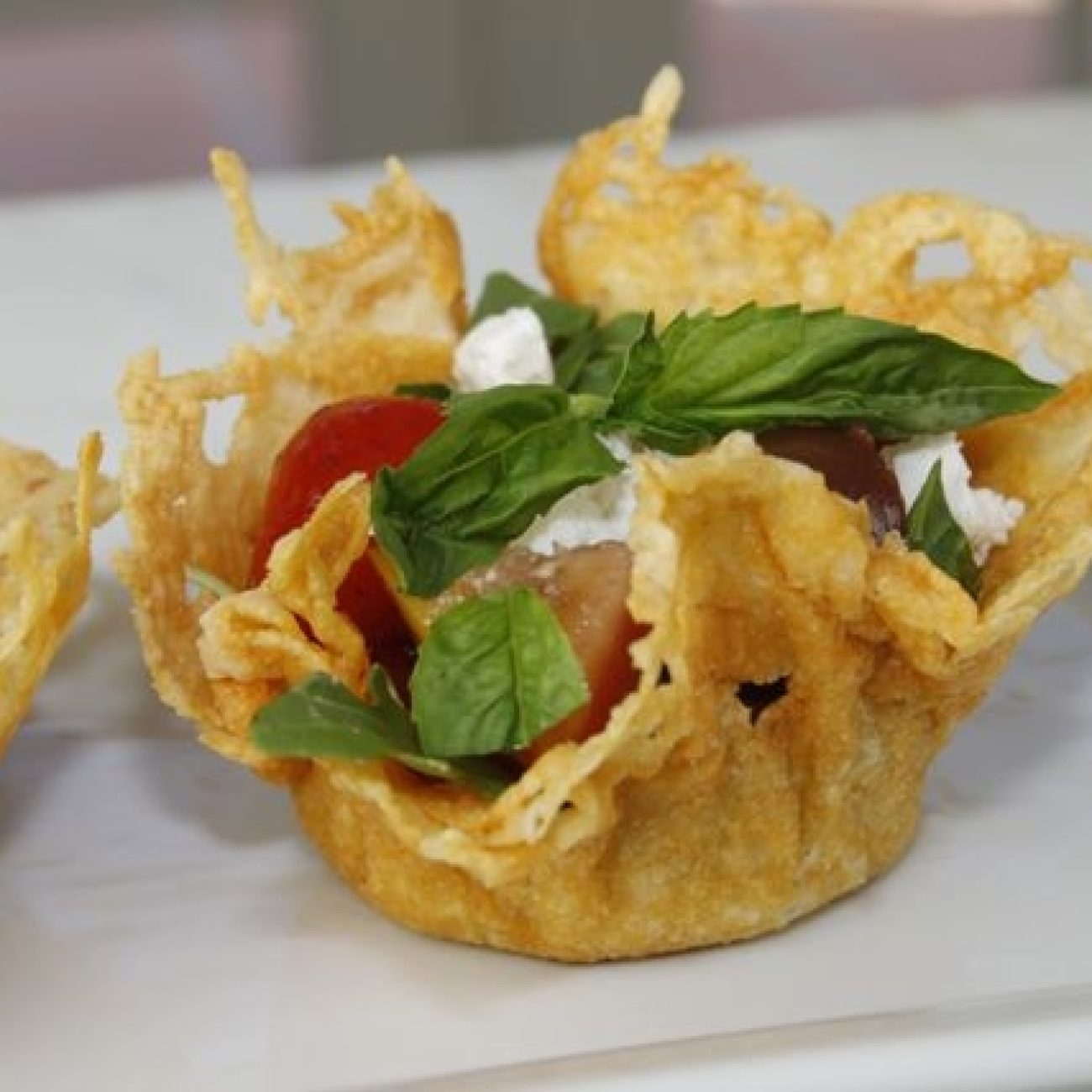 Petite Parmesan Baskets With Goat Cheese