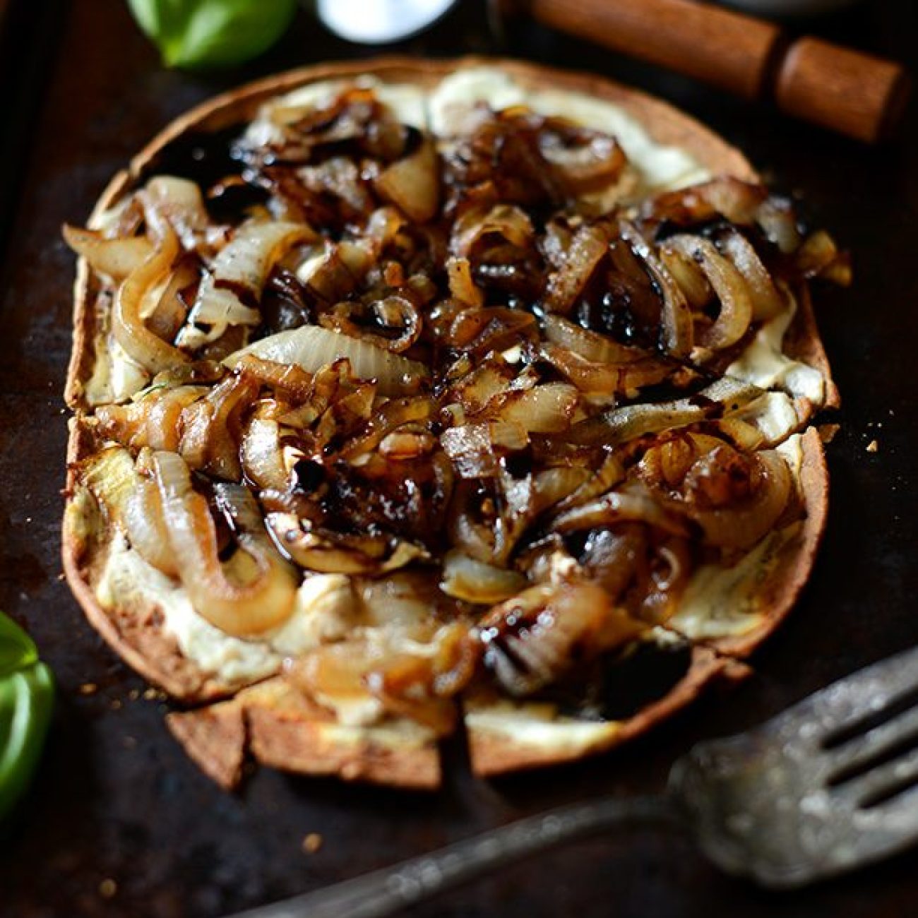 Pizza With Honey, Caramelized Onions, Cheese