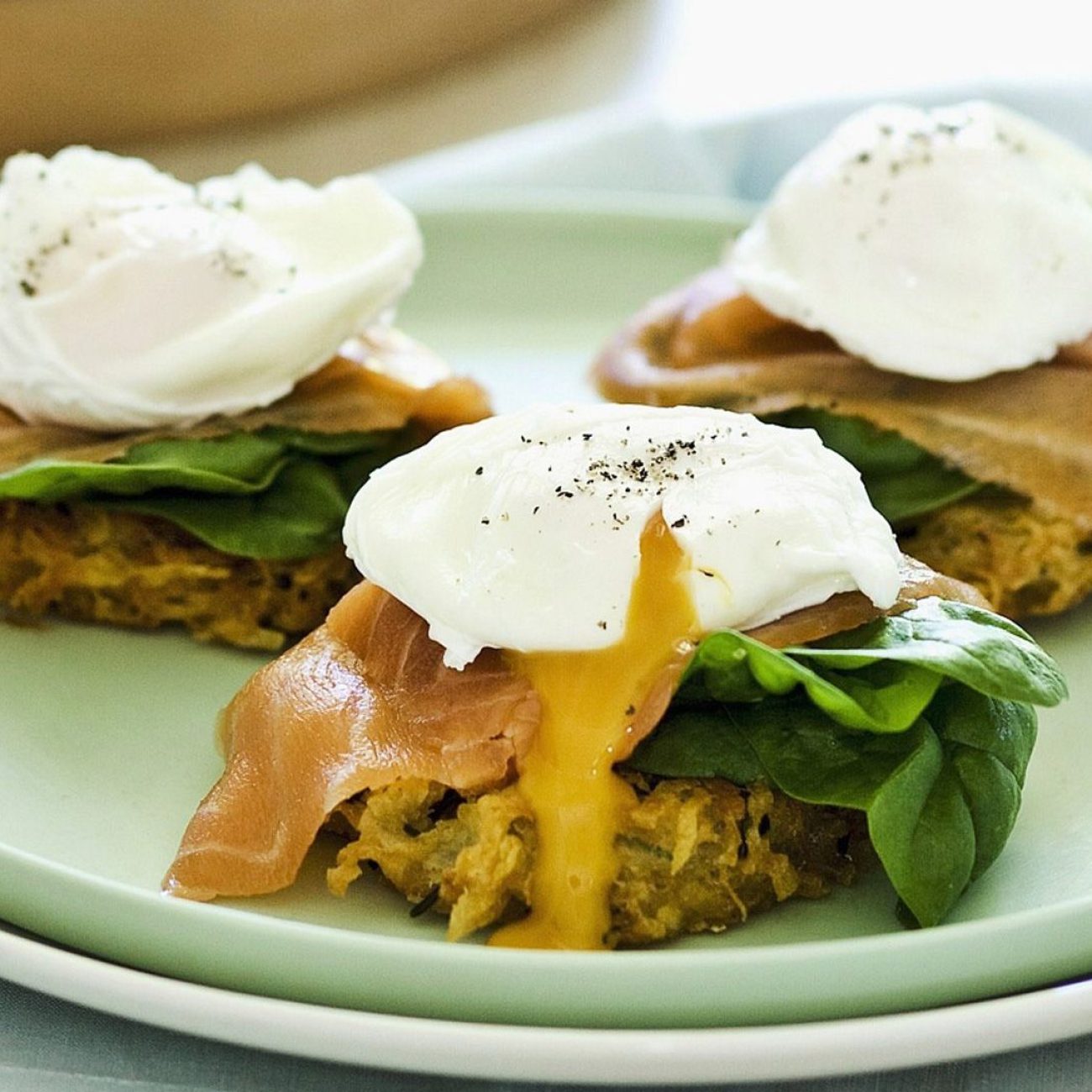 Poached Eggs On Baked Potato Pancakes