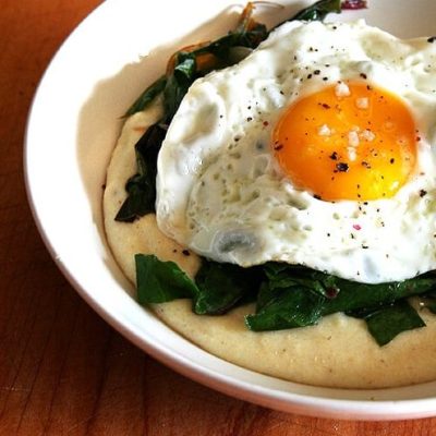 Polenta And Poached Eggs With Spinach And