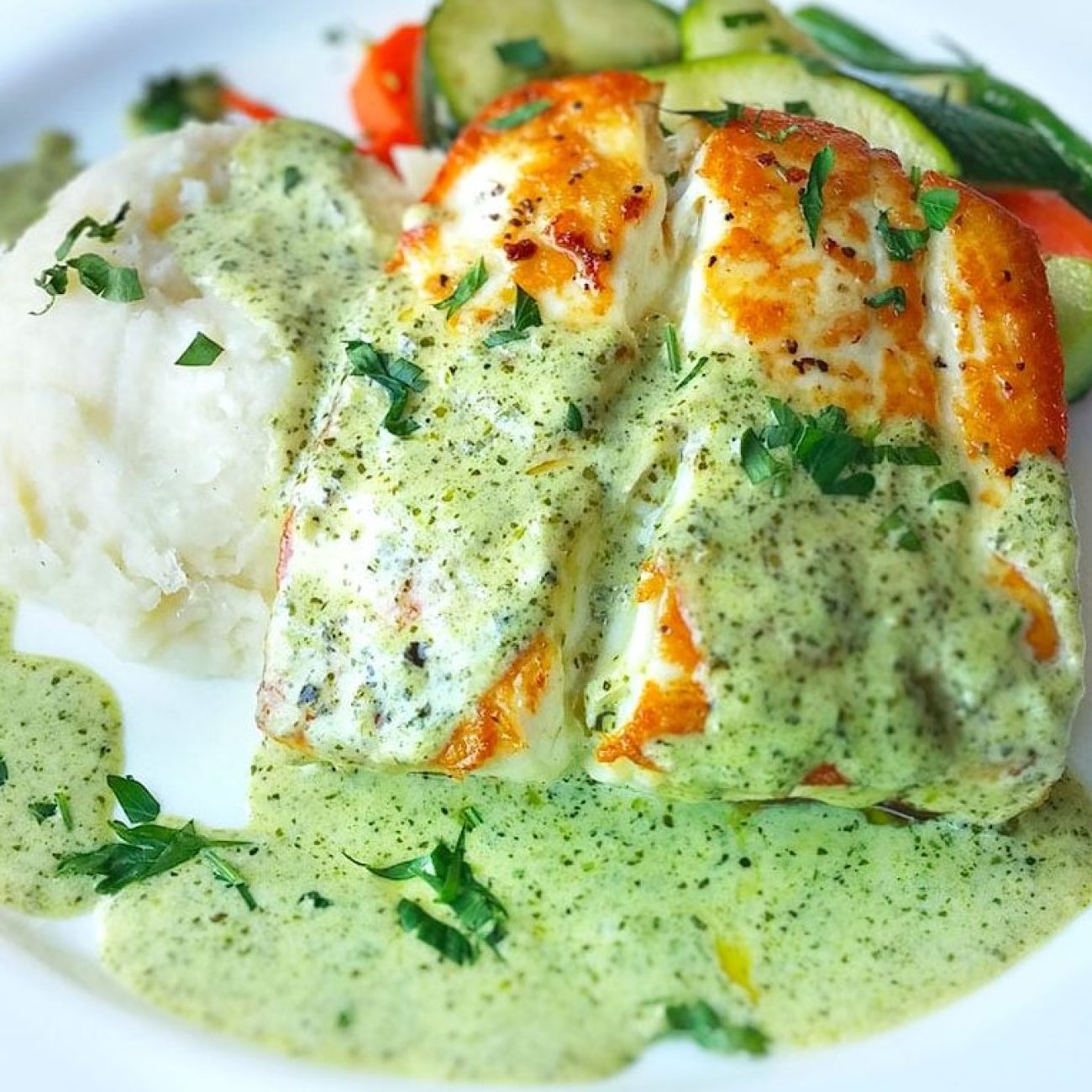 Roasted Halibut With Tomato Cream Sauce