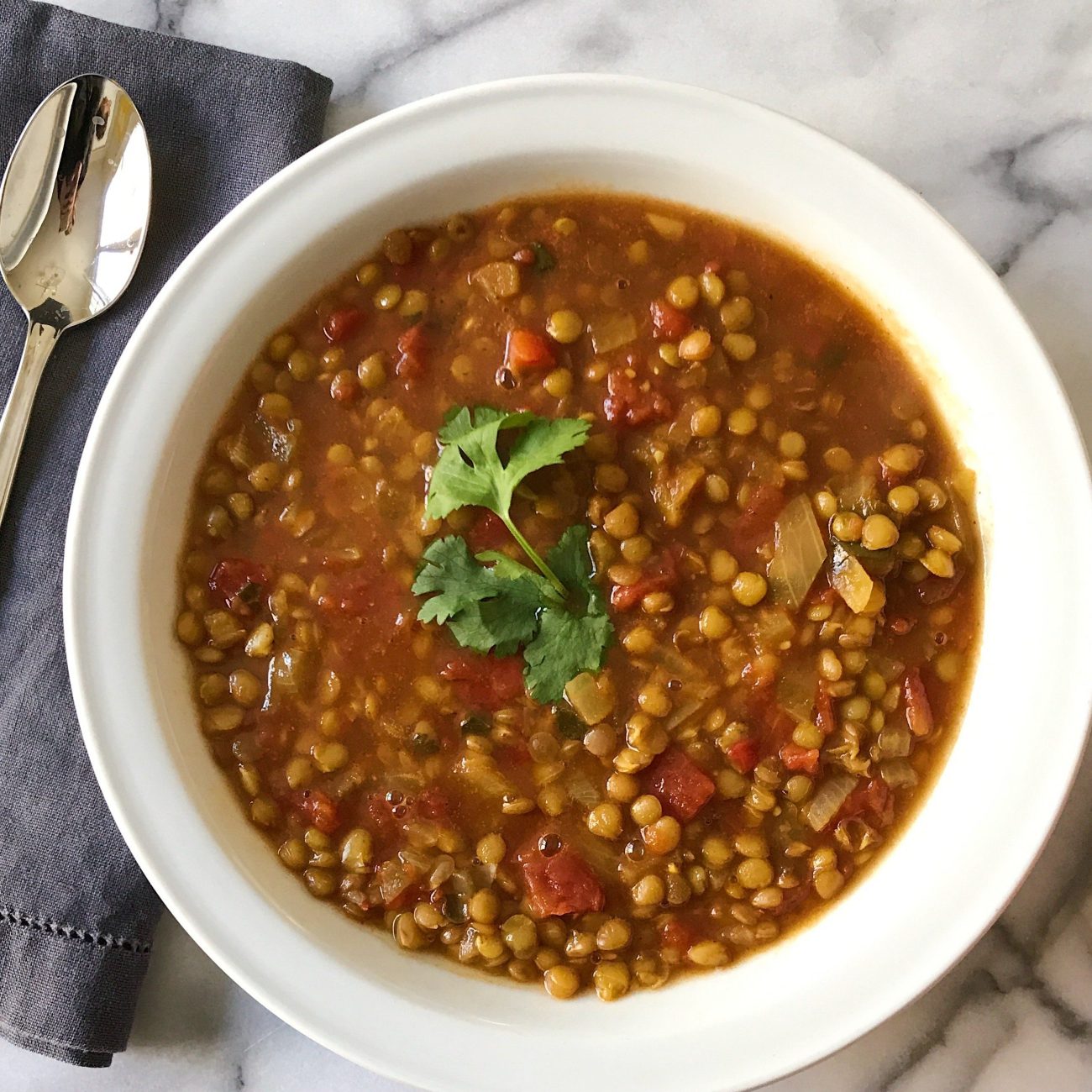 Savory Spicy Lentil Stew Paired with Homemade Cornbread