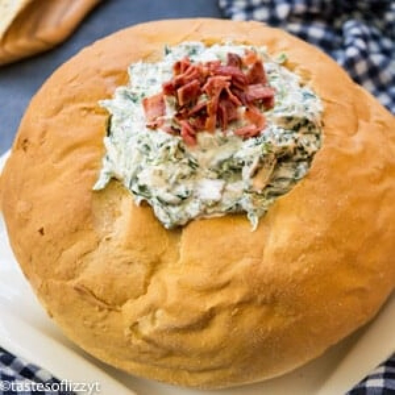 Savory Spinach Dip Served in a Homemade Bread Bowl