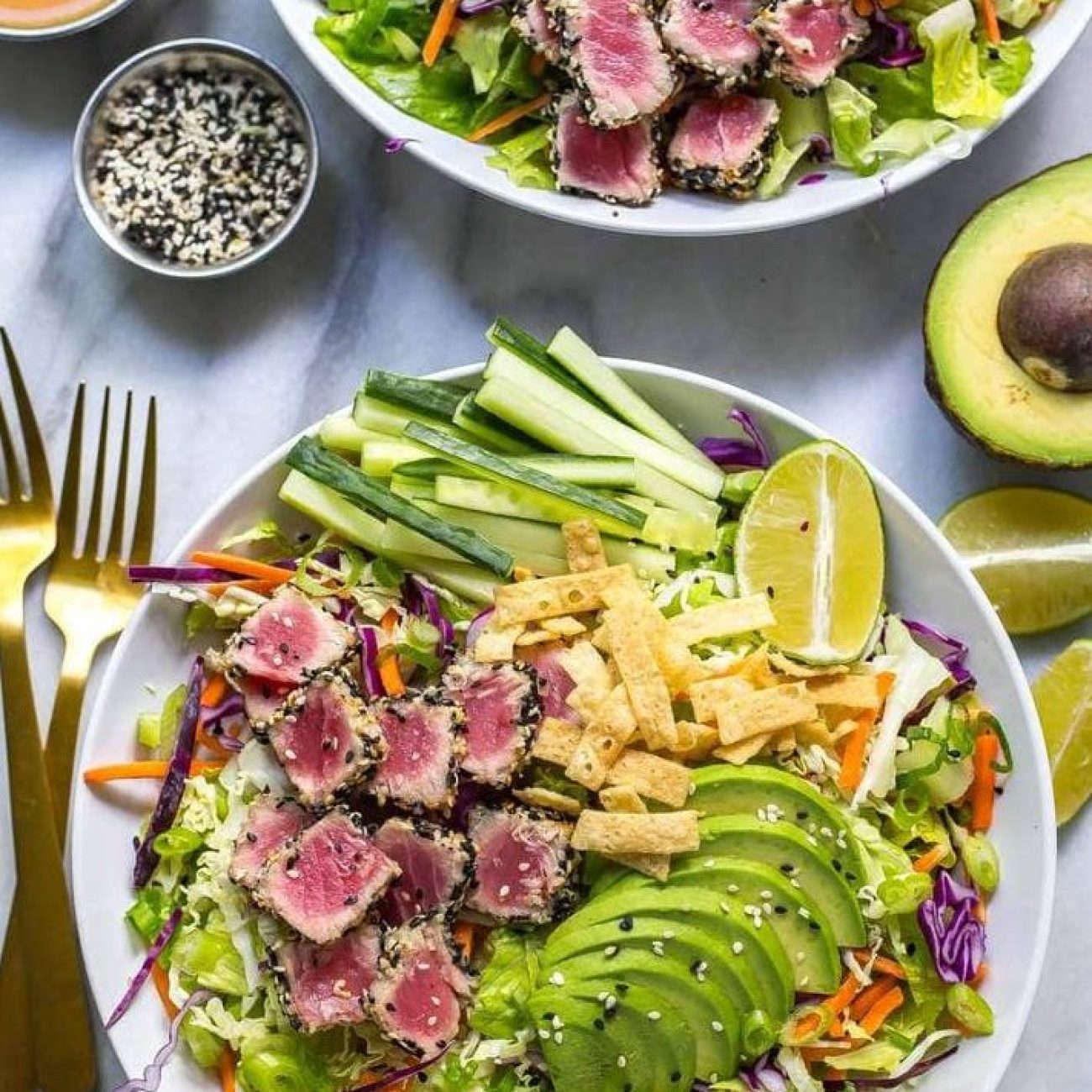 Seared Ahi Tuna And Salad Of Mixed Greens