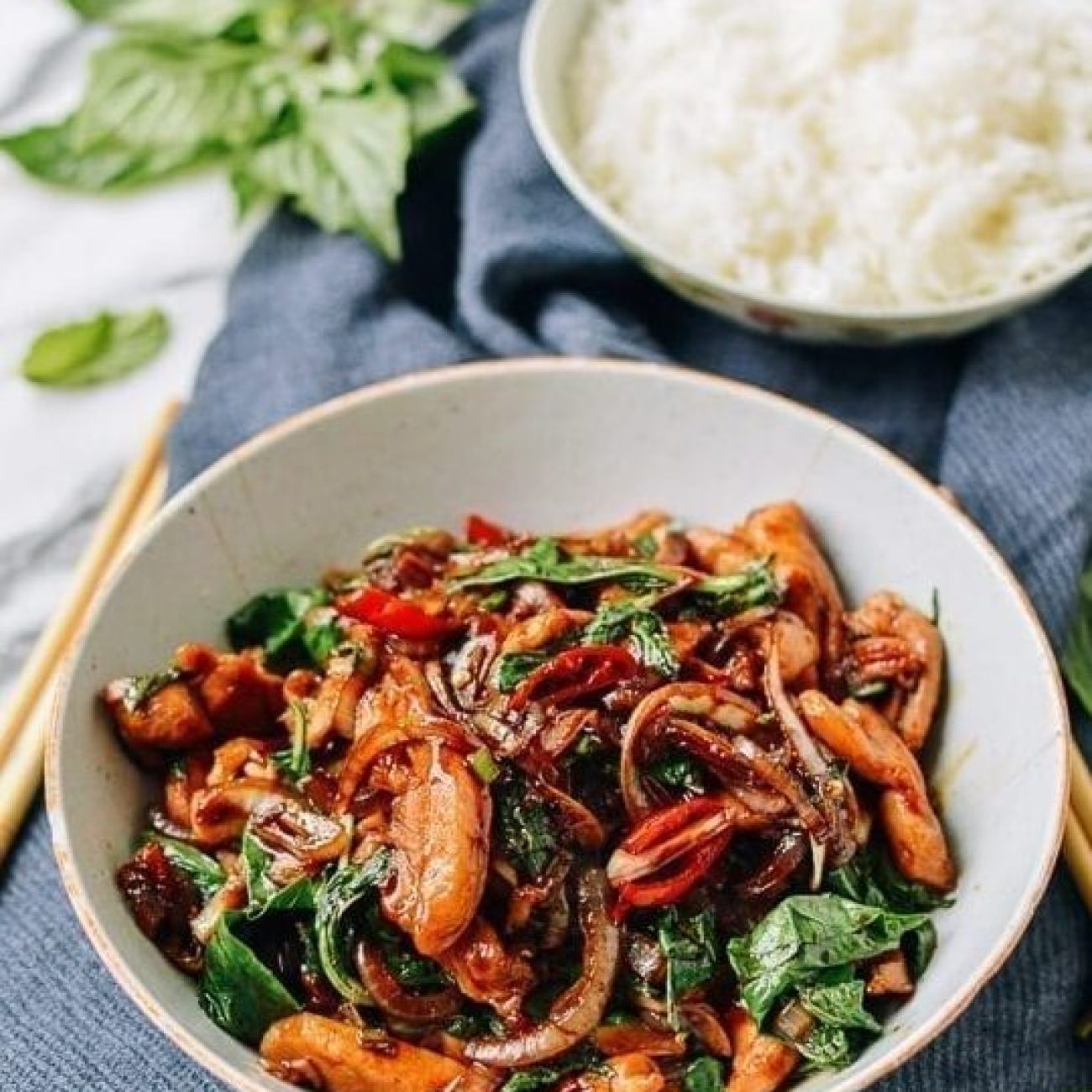 Shredded Chicken Pasta With Fried Basil