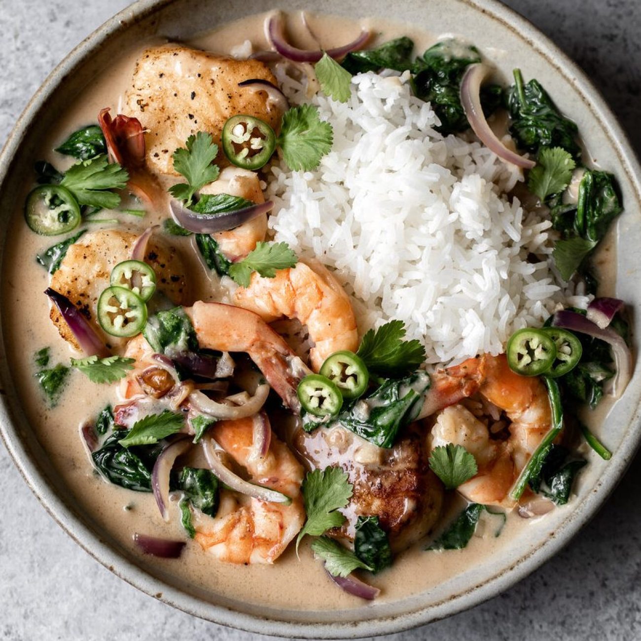 Shrimp & Scallops With Rice In Creamy