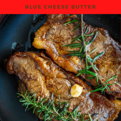 Succulent Strip Loin Steak Topped With Creamy Blue Cheese And Fresh Sage